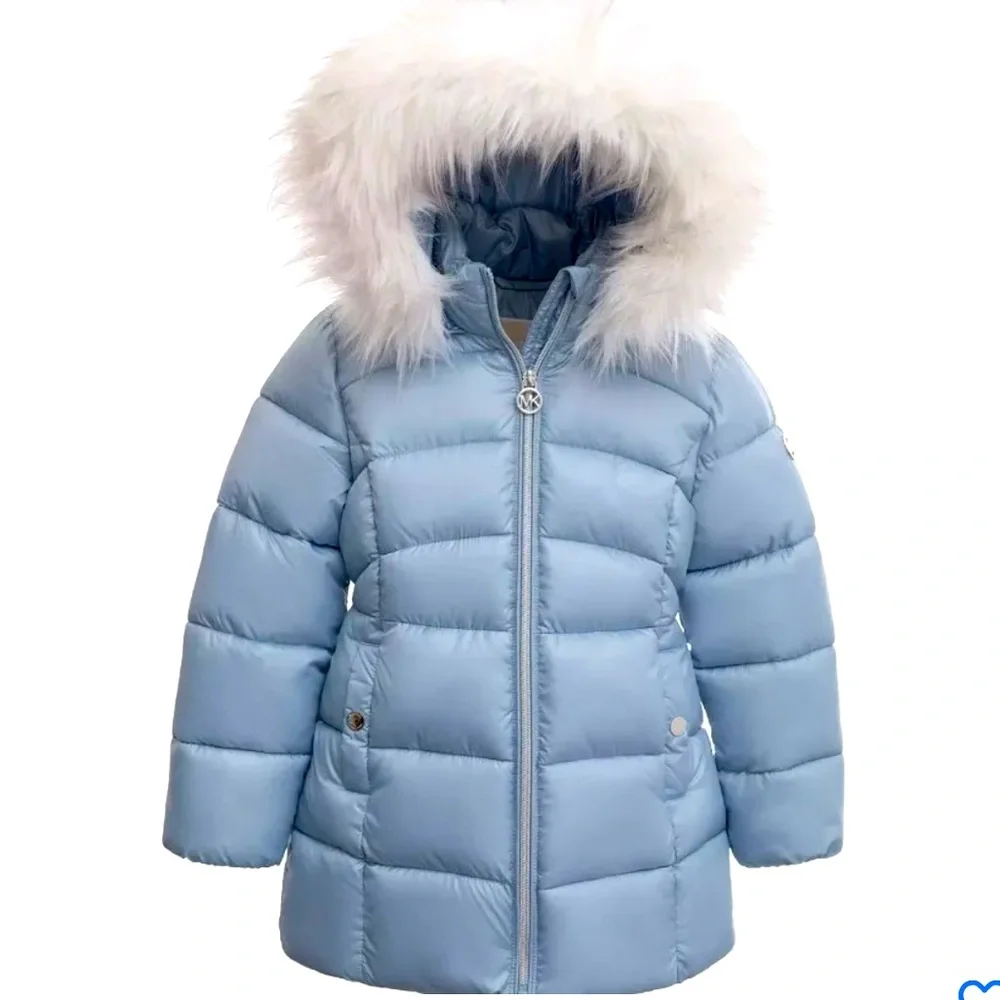 Michael Kors Blue Chambray Big Girls Heavy Weight Puffer Jacket, 14 NWT IN PKG
